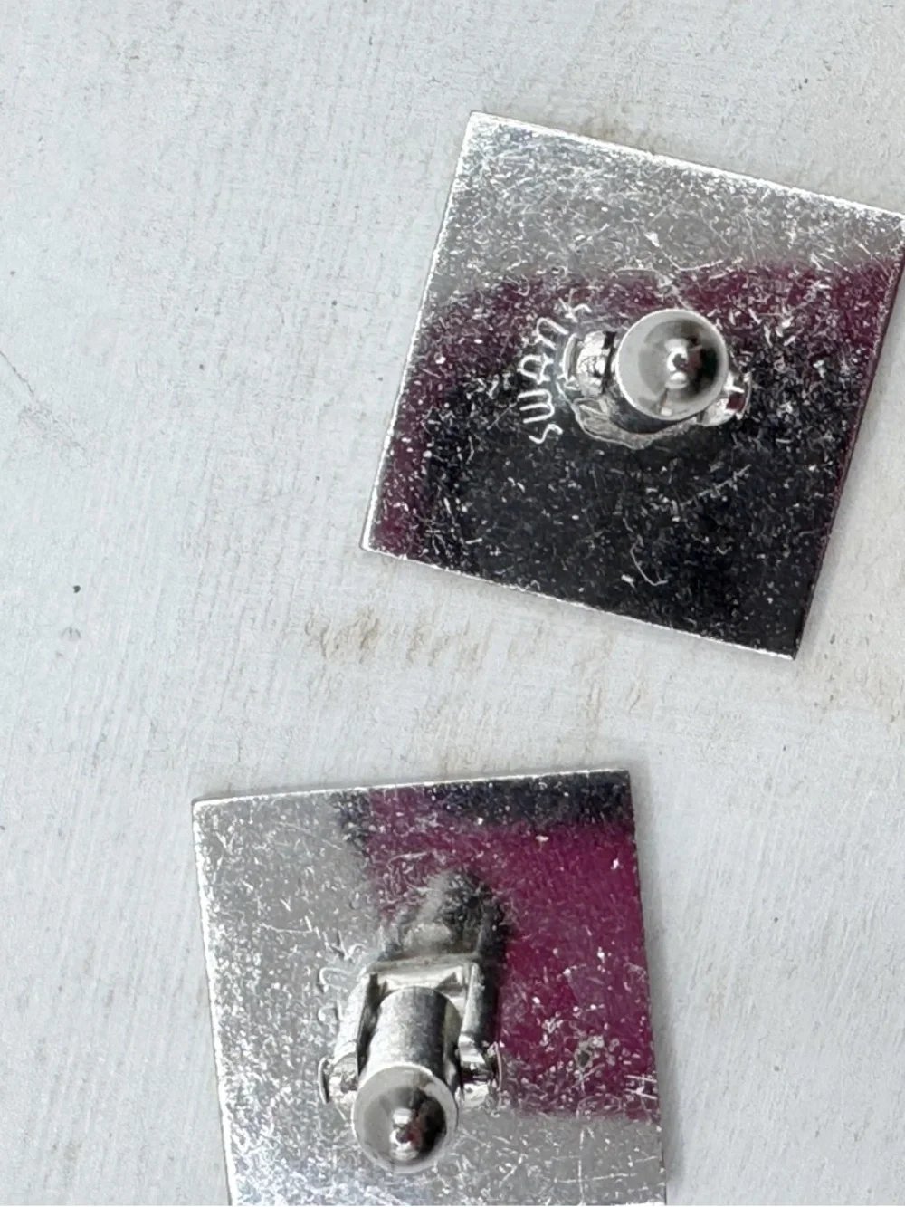 Vintage Swank MCM brushed silver tone square cufflinks with raised wheat motif